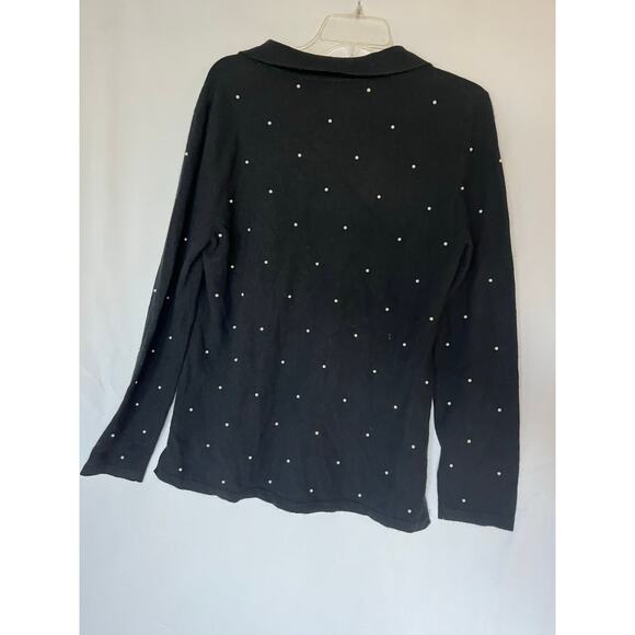 Jones New York Women's XL Black V-Neck Sweater Pearl Embellishments Wool Blend - Picture 2 of 6